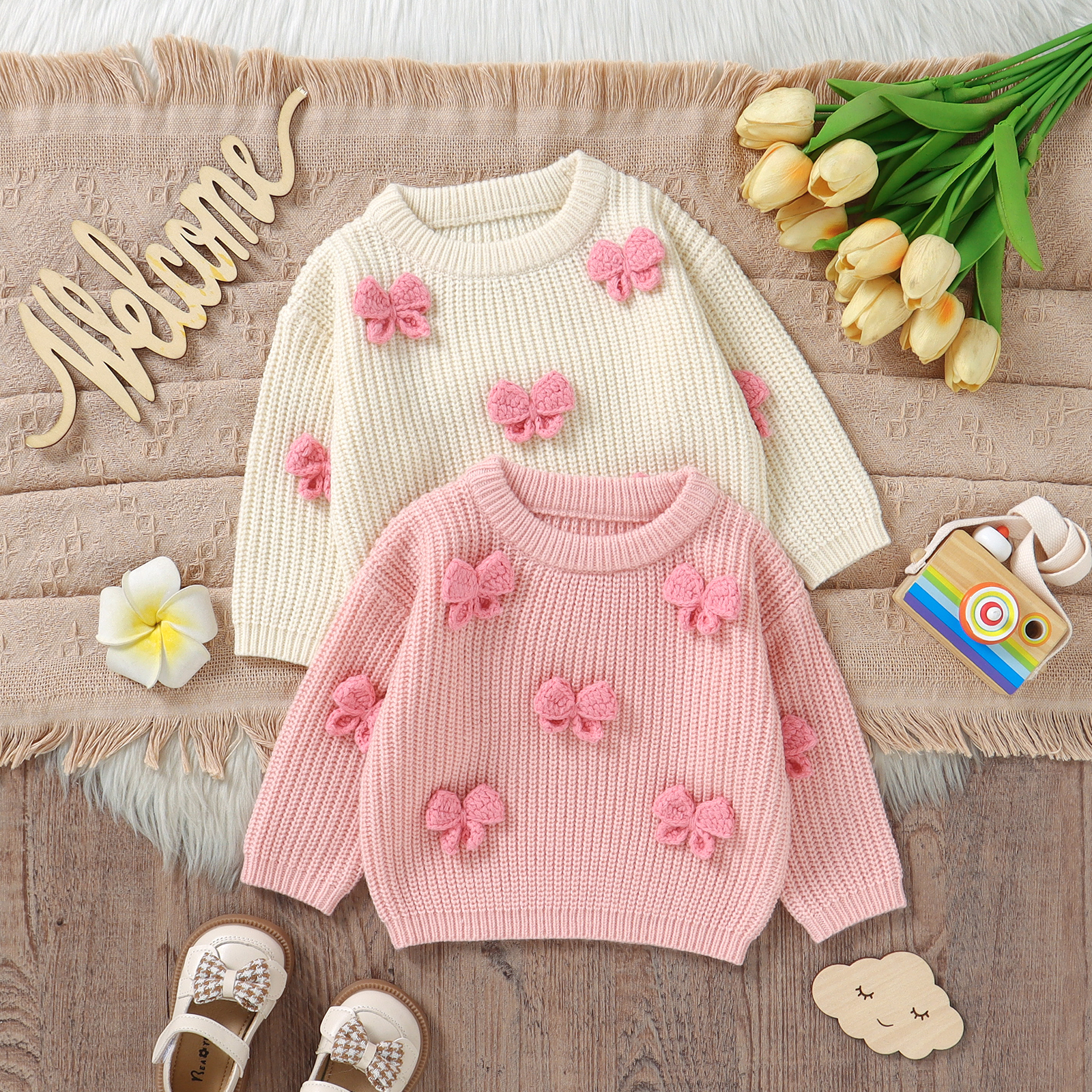 Fashion Bowknot Knitted Baby G - Baby Clothing Jumpers บทวิจารณ์และราคา